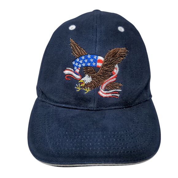 American Eagle Strapback Hat Blue One Size Embroidered Patriotic 6 Panel - Picture 1 of 7